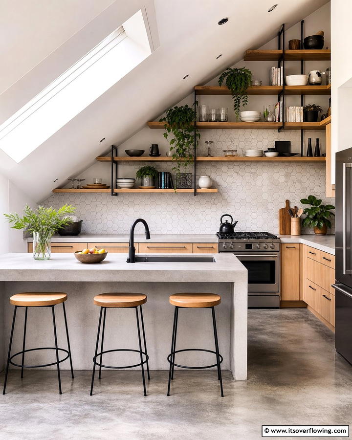 Open Shelving Aesthetics - 20 Sloped Ceiling Kitchen Ideas for a Unique and Stylish Space
