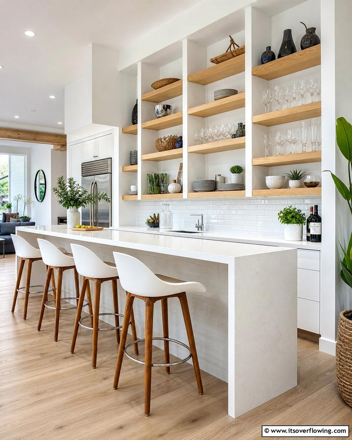 Open Shelving Bar - 30 Kitchen Bar Ideas for Casual Dining and Socializing