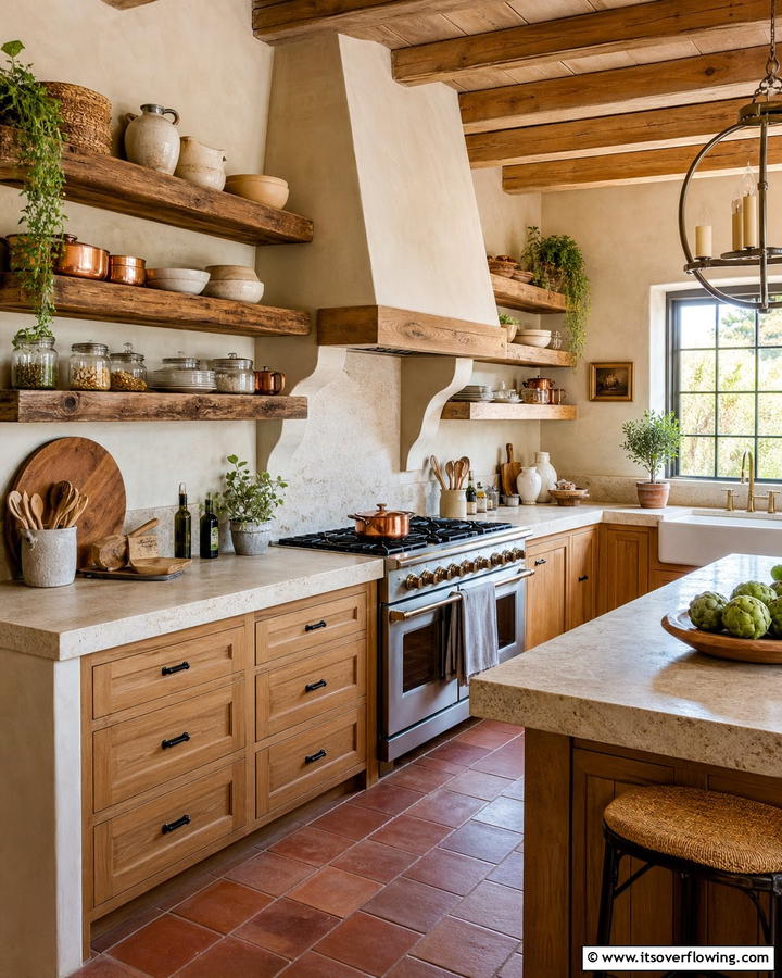 Open Shelving Charm - 30 Tuscan Kitchen Ideas for Warm Rustic Mediterranean Vibes