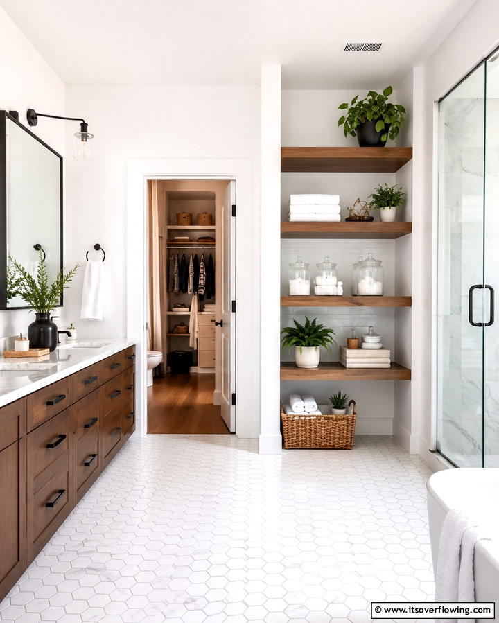 Open Shelving Closet - 25 Bathroom Closet Ideas to Maximize Storage and Style