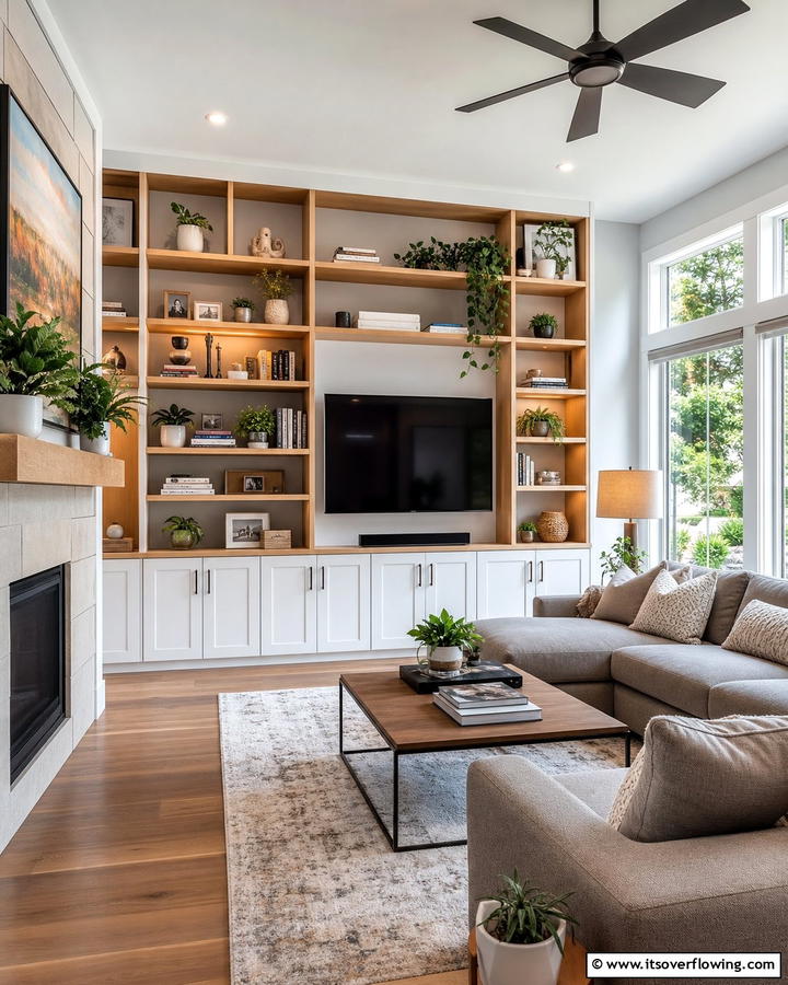 Open Shelving Combo Cabinets - 21 Floor to Ceiling Cabinets Ideas for Modern Home Storage