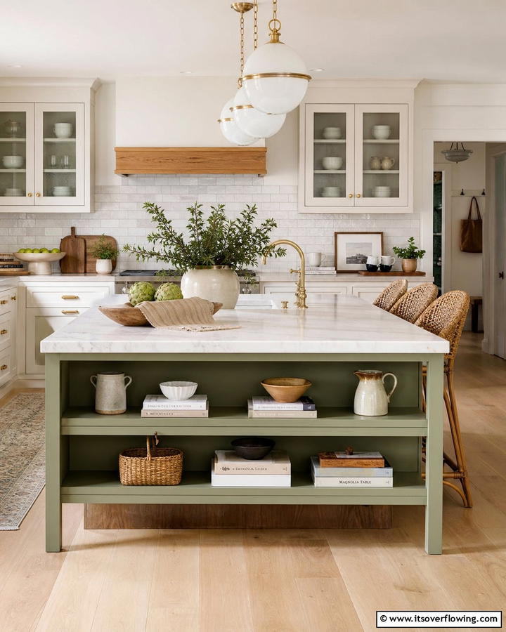 Open Shelving Display - 30 Kitchen Island Decor Ideas for Stylish Functionality