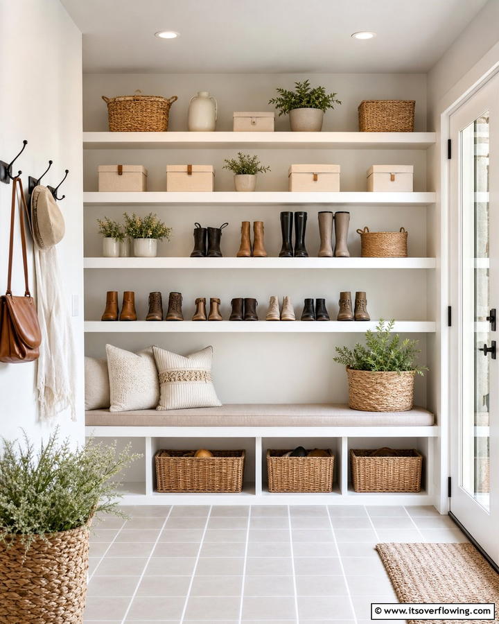 Open Shelving Displays - 25 Boot Room Ideas for Organized Entryways