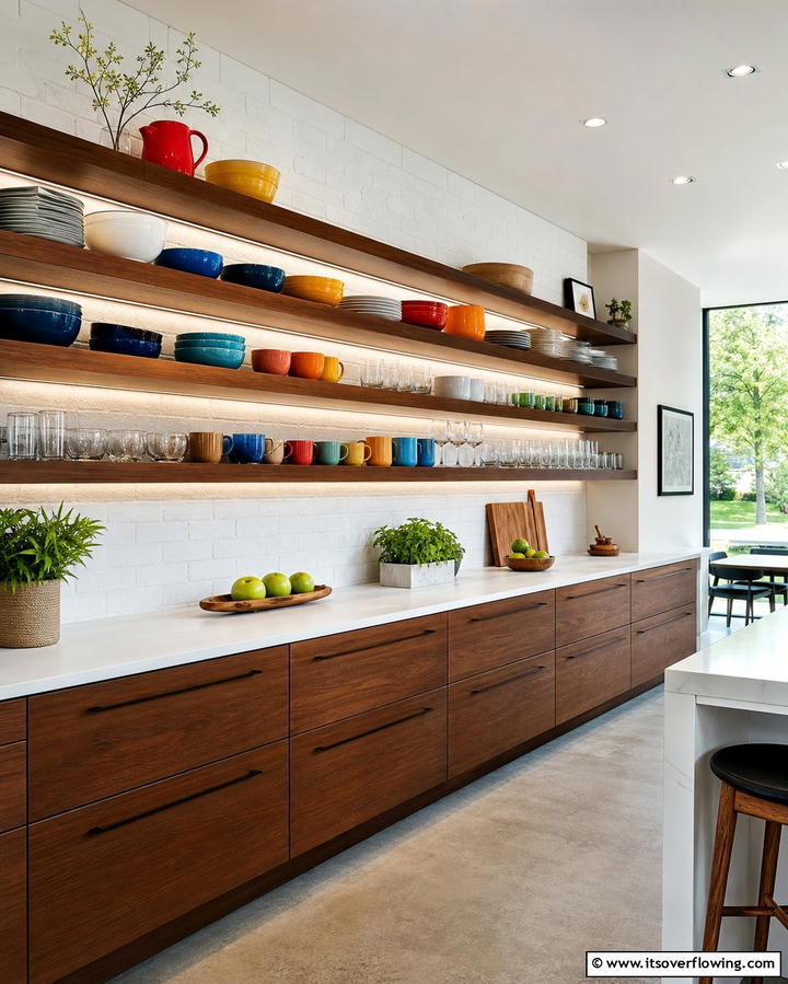 Open Shelving Displays - 25 Mid-century Modern Kitchen Ideas for a Retro and Functional Space