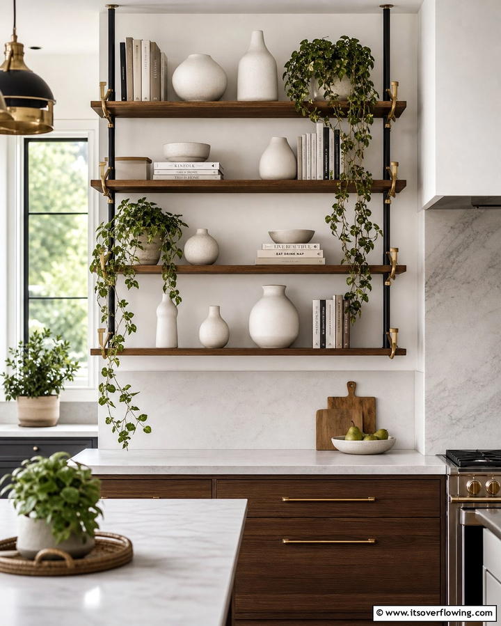 Open Shelving Displays - 25 Nancy Meyers Interior Design Ideas- Timeless & Elegant