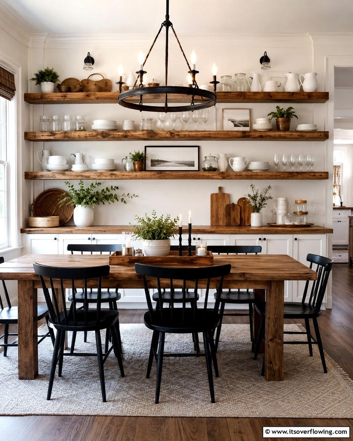 Open Shelving Displays - 30 Rustic Dining Room Ideas for Cozy Family Gatherings