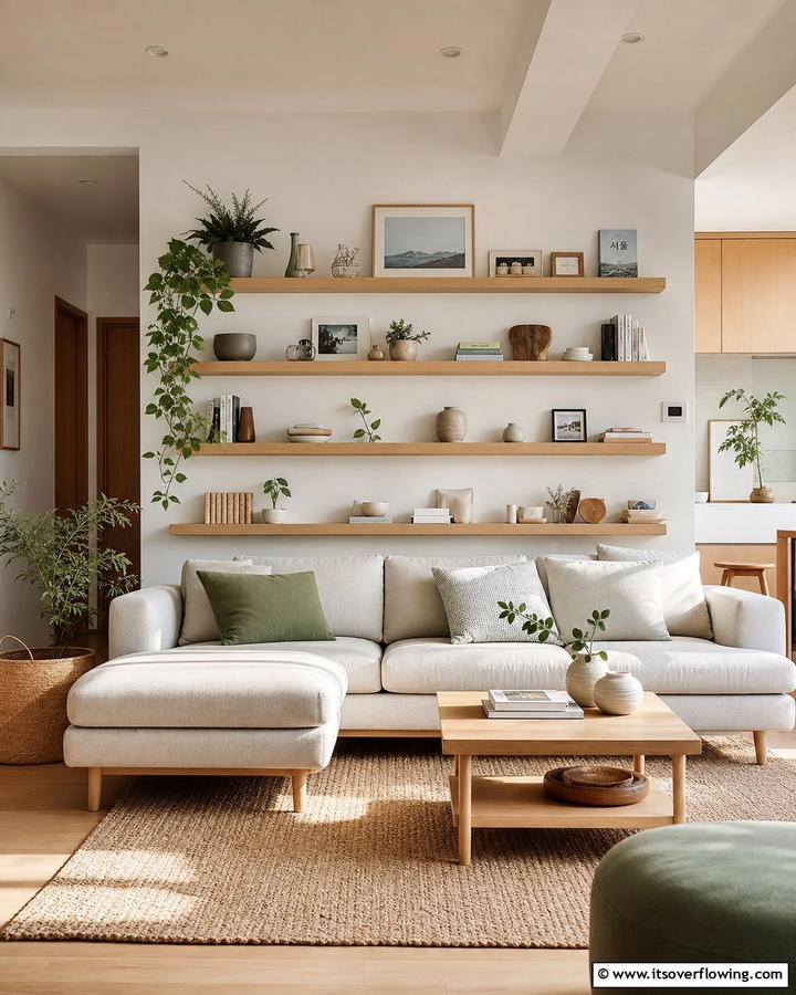 Open Shelving Displays - 20 Korean Living Room Ideas for a Minimalist Space