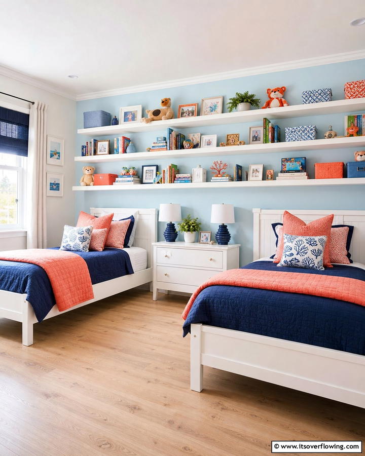 Open Shelving Displays - 21 Shared Small Room Ideas for Siblings’ Harmonious Space