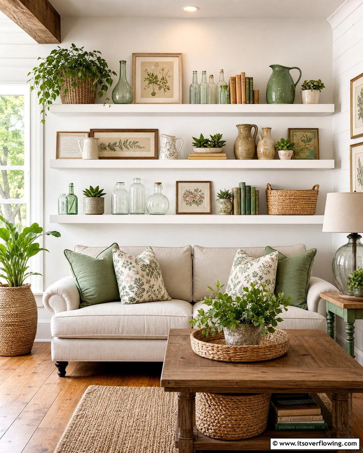 Open Shelving DisplaysOne - 25 Cottage Decorating Ideas- Charming & Timeless Designs
