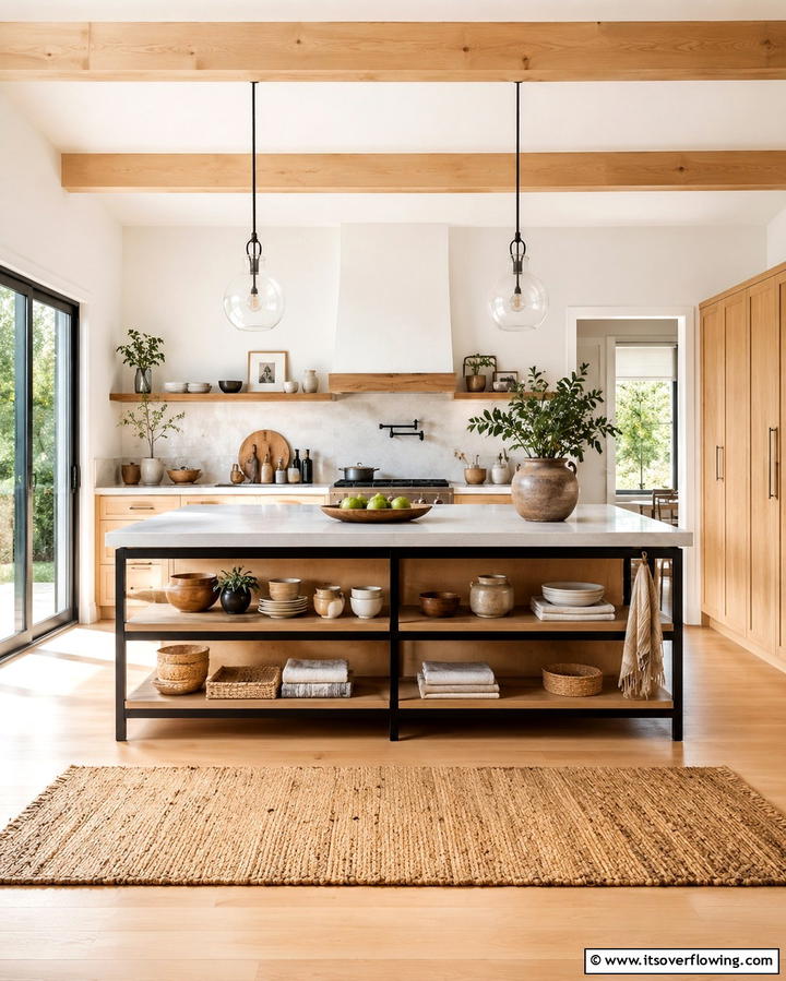Open Shelving Integration - 25 Rustic Kitchen Island Ideas for a Cozy Cooking Space