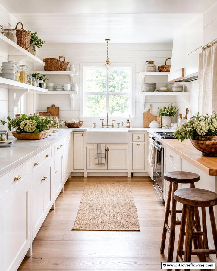 Open Shelving Simplicity - 21 Farmhouse Kitchen Ideas for a Cozy, Timeless Look