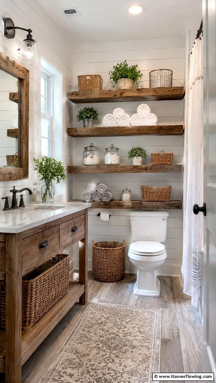 Open Shelving Solutions - 30 Cottage Bathroom Ideas for a Charming Relaxing Retreat