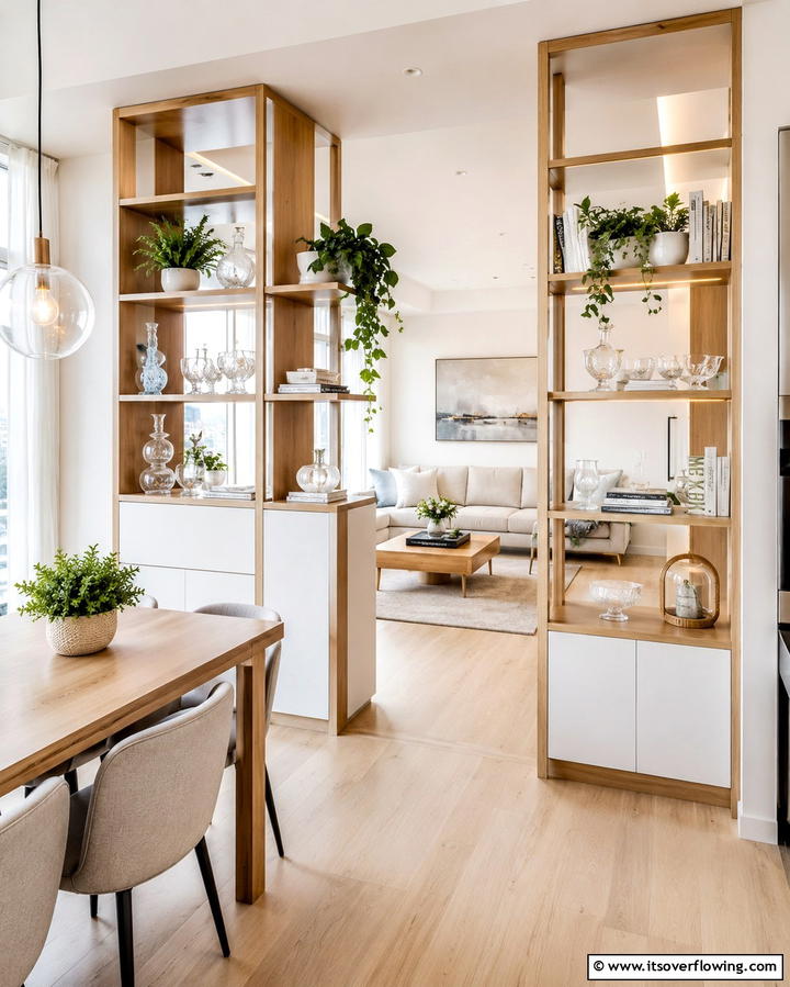 Open Shelving Units for Airy Separation - 25 Room Divider Ideas to Maximize Your Living Space
