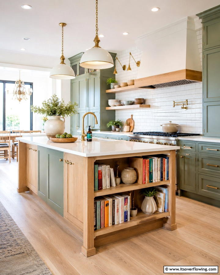 Open Shelving for CookbooksExact - 25 Smart Kitchen Island Storage Ideas for Organized Kitchens