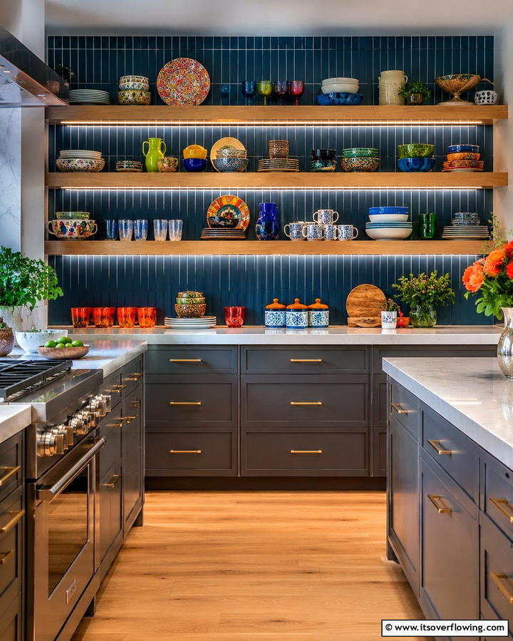 Open Shelving for Display - 25 Maximalist Kitchen Decor Ideas for Bold Spaces