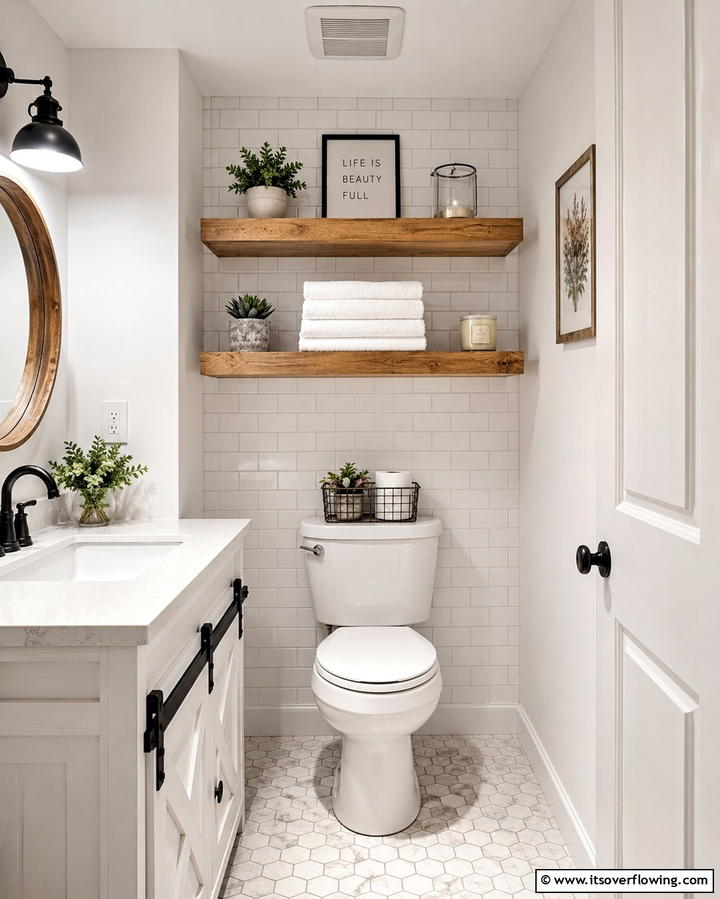 Open Shelving for Display - 25 Small Powder Room Ideas for Stylish Spaces