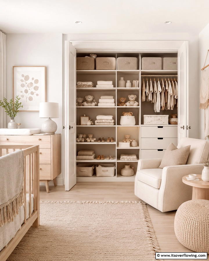 Open Shelving for Display and Access - 25 Nursery Closet Ideas for Organized Baby Spaces