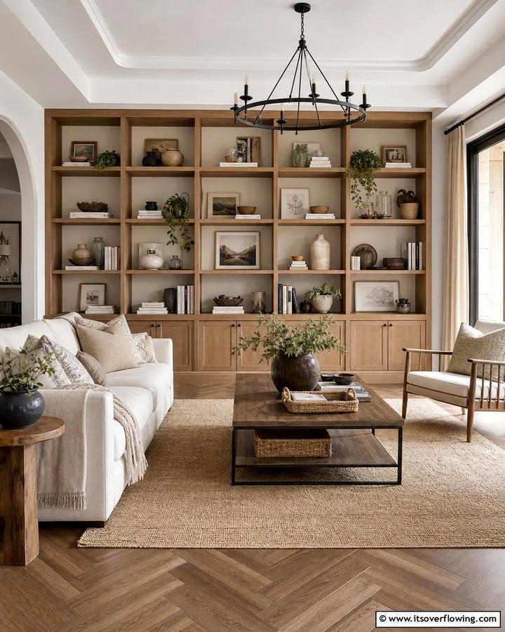 Open Shelving for Display and Storage - 20 Pottery Barn Living Room Ideas for Timeless Style