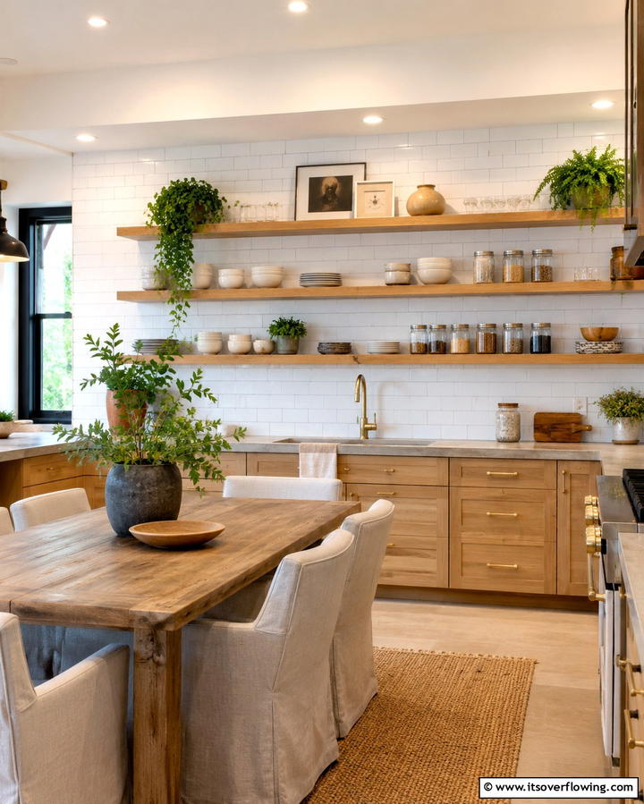 Open Shelving for Display and Storage - 25 Eat in Kitchen Ideas for a Cozy and Functional Dining Space