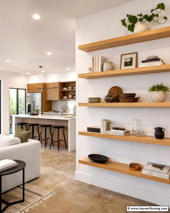 Open Shelving for Displaying Essentials - 30 Minimalist Decorating Ideas for a Clutter-Free Home