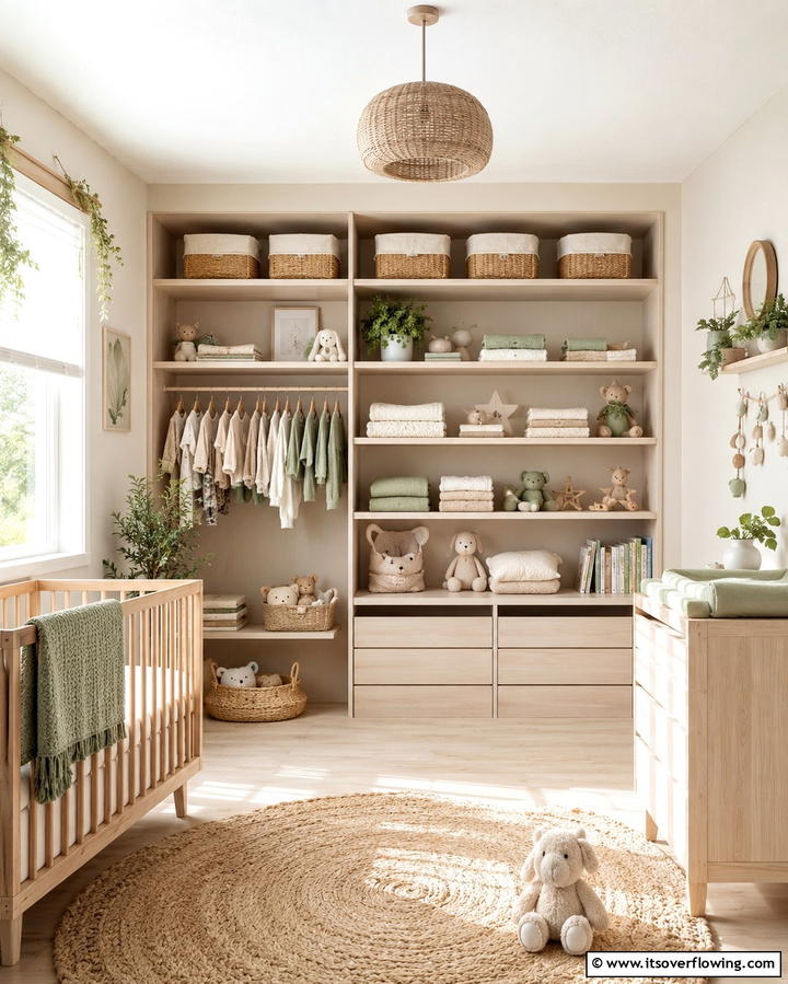 Open Shelving for Easy Access - 25 Nursery Closet Ideas for Organized Baby Spaces