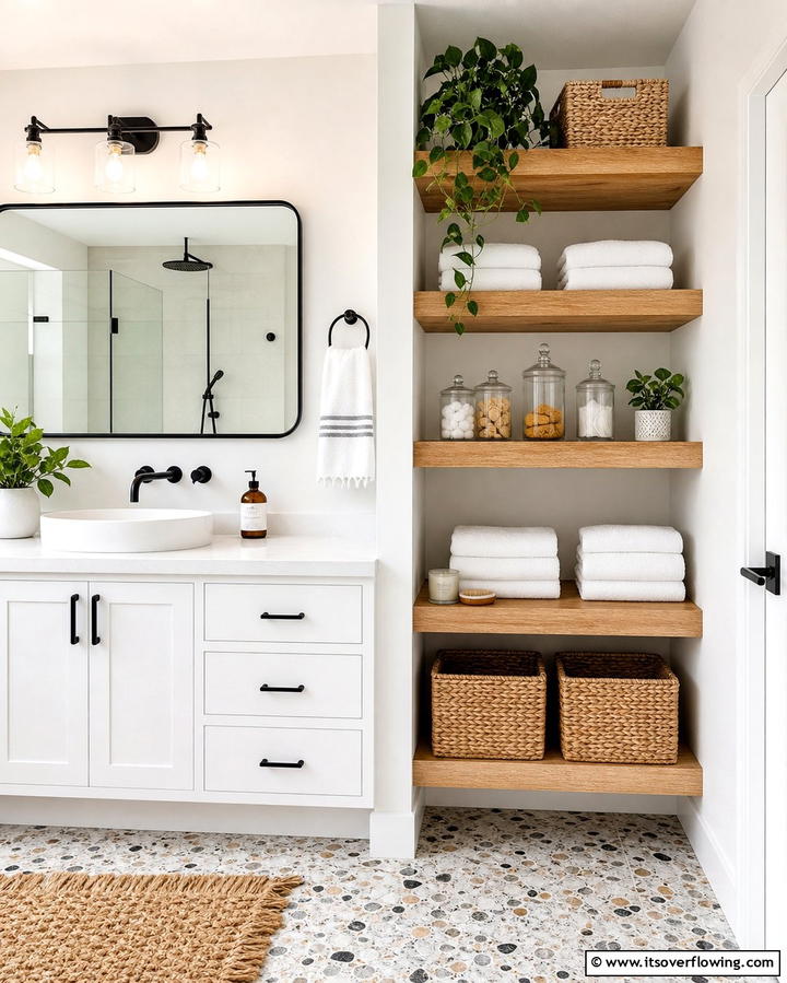 Open Shelving for Easy Access - 25 Bathroom Cabinet Ideas for Organized Spaces