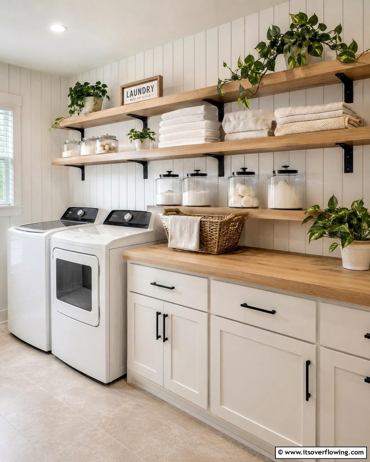 Open Shelving for Easy Access - 25 Creative Laundry Room Shelving Ideas for Organization
