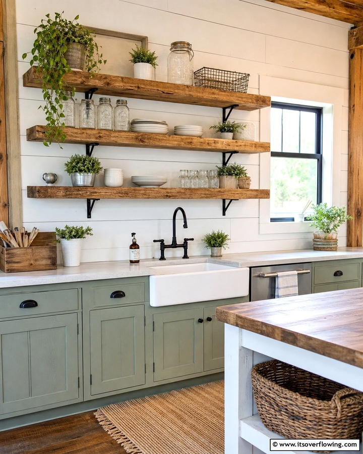 Open Shelving for Farmhouse Appeal - 25 Barndominium Kitchen Ideas for a Rustic and Modern Space