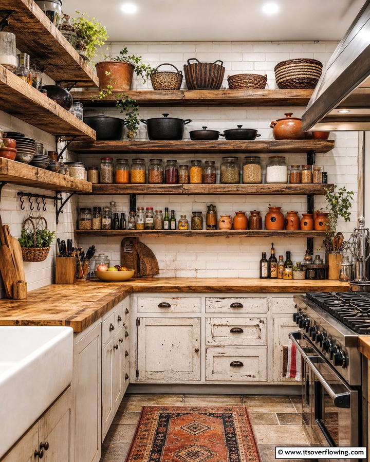 Open Shelving for Quick Access - 25 Practical Dirty Kitchen Ideas for Efficient Cooking Spaces