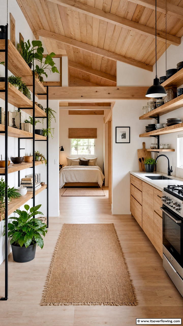 Open Shelving for a Cozy Aesthetic - 25 One Room Cabin Interior Design Ideas for a Cozy Retreat