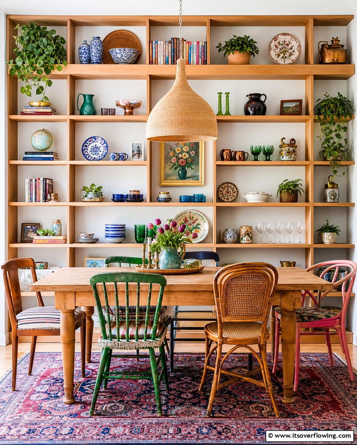 Open Shelving to Display Collections - 25 Eclectic Dining Room Ideas for Unique Gatherings