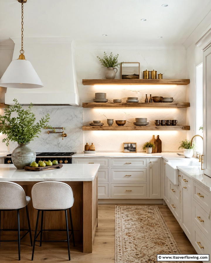 Open Shelving to Showcase Dishware - 25 Transitional Kitchen Ideas for Modern Homes