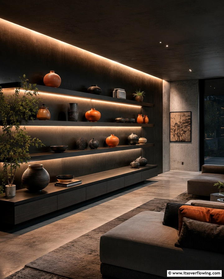 Open Shelving with Backlighting for Drama - 25 Living Room Bookshelf Ideas for Stylish Storage