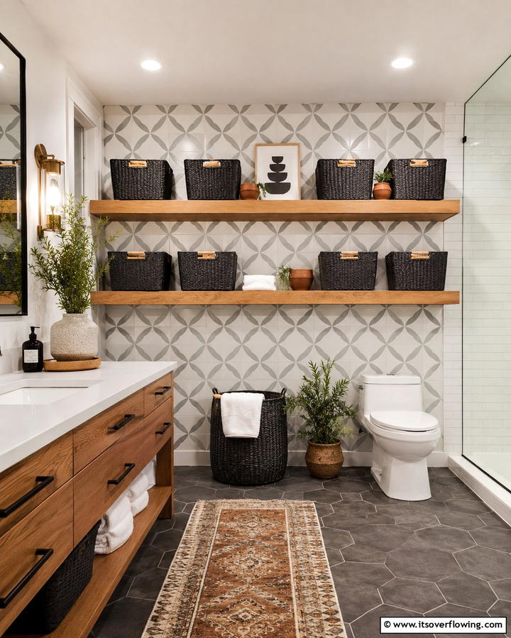 Open Shelving with Baskets - 25 Creative Laundry Room Shelving Ideas for Organization