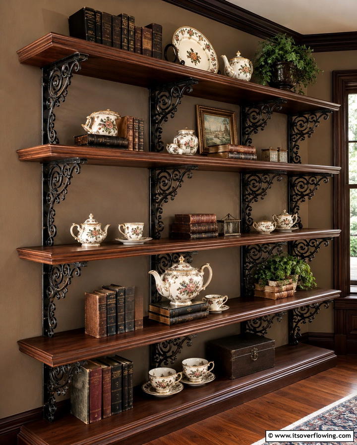 Open Shelving with Decorative Brackets - 30 Living Room Shelf Ideas for Stylish Storage Solutions