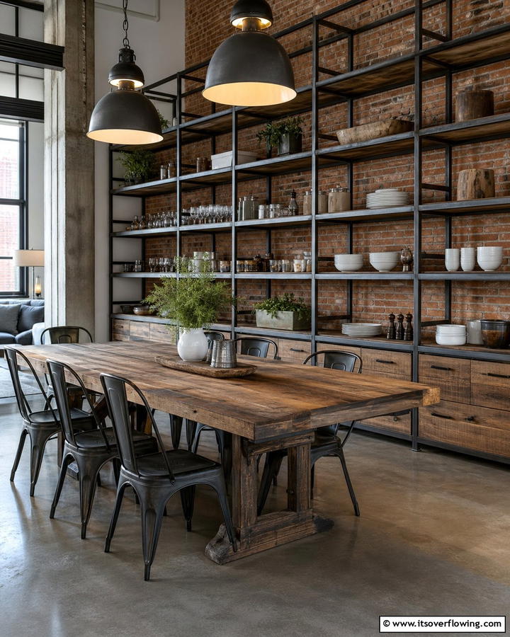 Open Shelving with Metal Frames - 20 Industrial Dining Room Ideas for a Modern Look