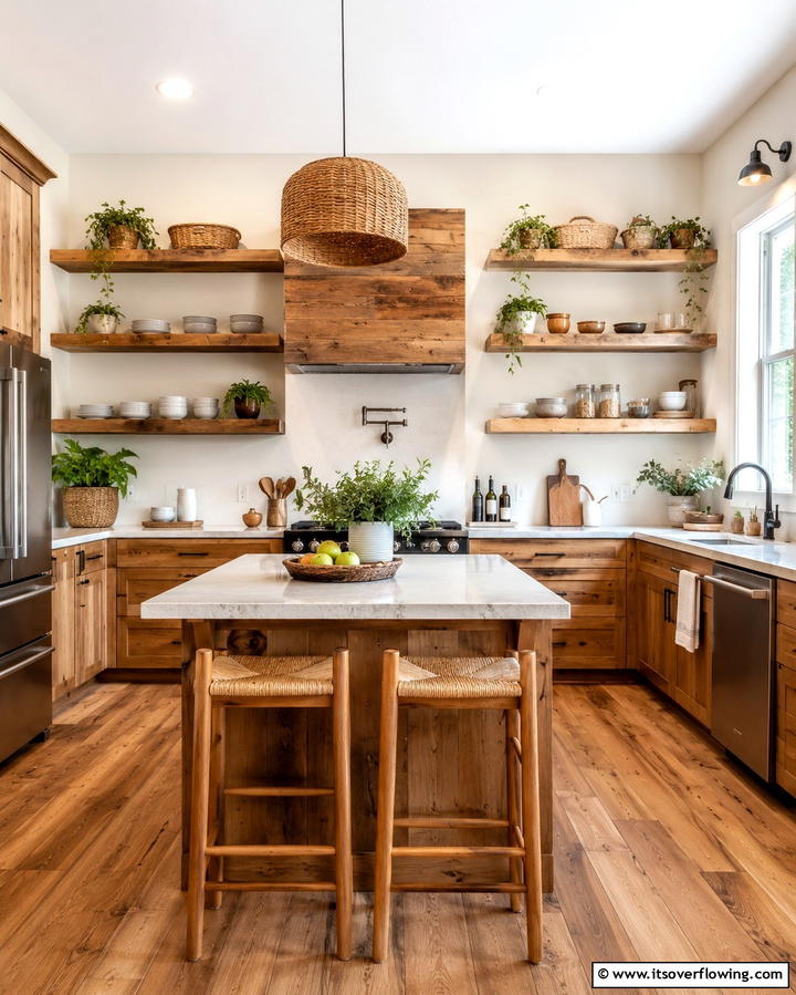 Open Shelving with Natural Materials - 25 Earthy Kitchen Ideas for a Natural Look