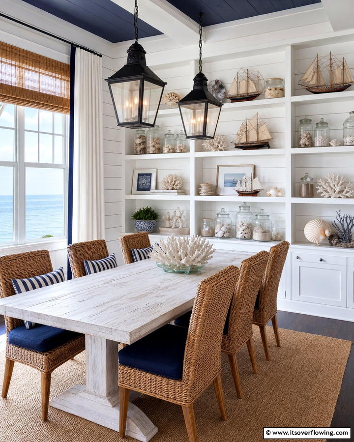 Open Shelving with Nautical Decor - 25 Coastal Dining Room Ideas for a Beachy Vibe