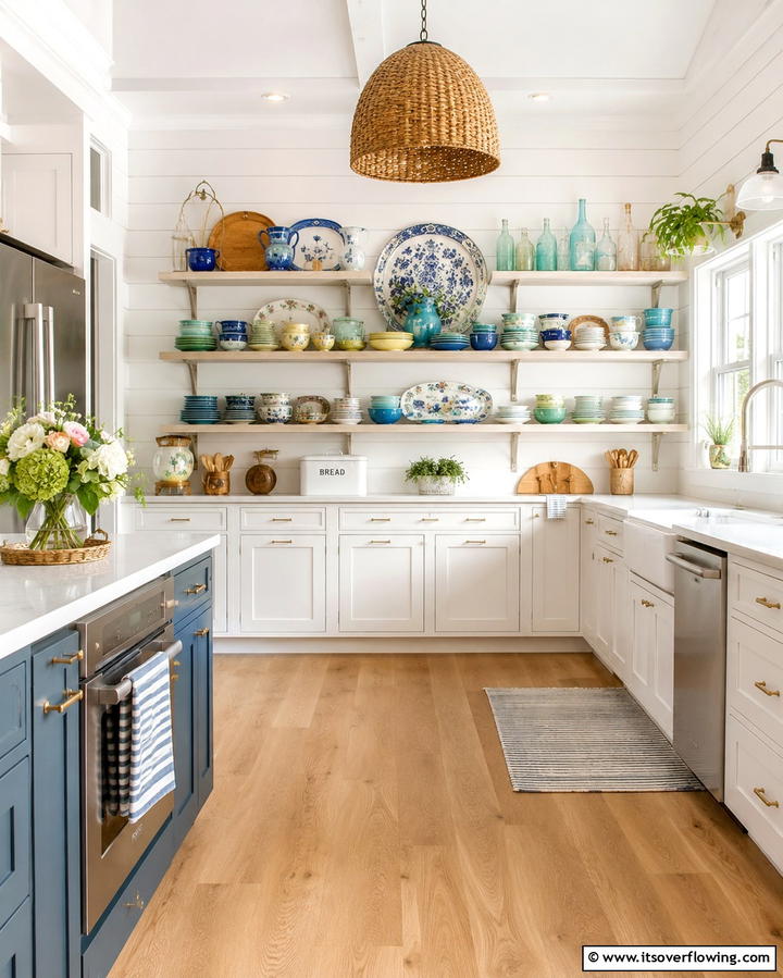 Open Shelving with Nostalgic Dishware - 25 Vintage Kitchen Ideas for a Classic Culinary Space