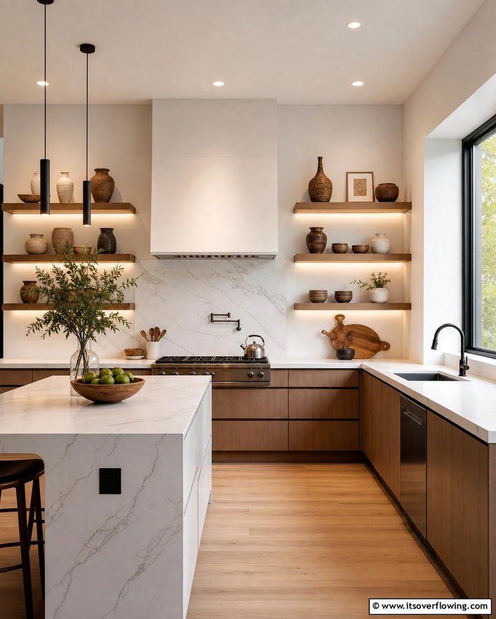 Open Shelving with Pottery - 25 Mexican Kitchen Ideas for a Vibrant and Authentic Space
