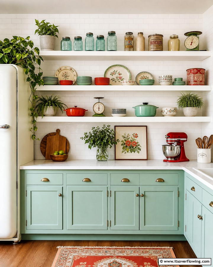 Open Shelving with Retro Touches - 25 Retro Kitchen Ideas for a Vintage Vibe