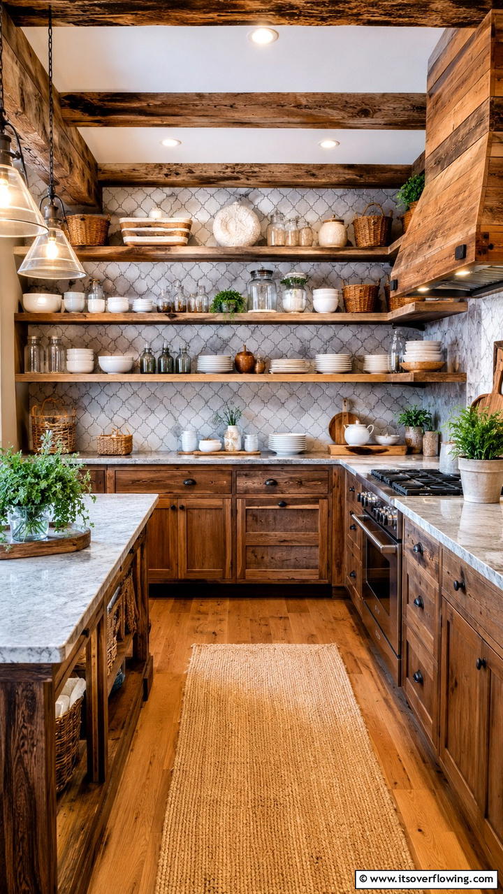 Open Shelving with Rustic Charm - 30 Cabin Kitchen Ideas- Rustic and Cozy Cooking Spaces