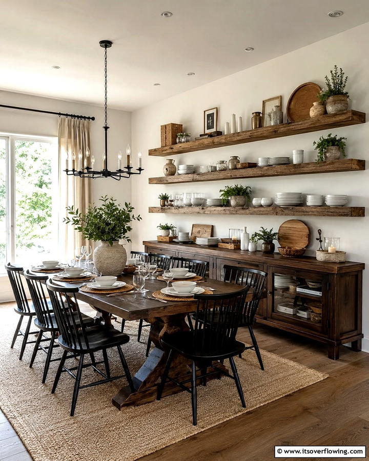 Open Shelving with Rustic Decor - 30 Rustic Dining Room Ideas for Cozy Family Gatherings