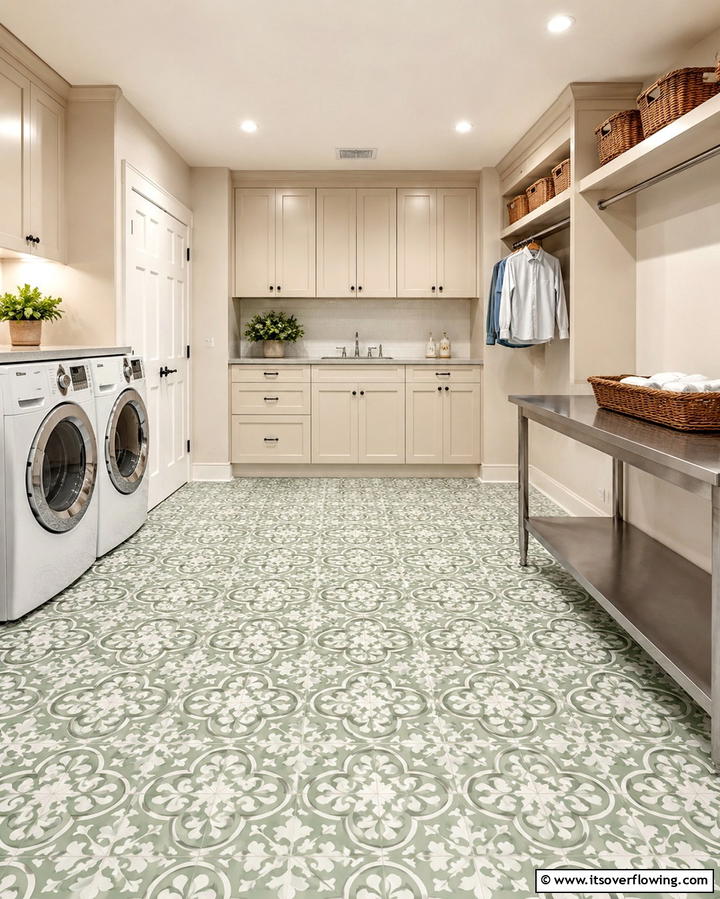 Open Shelving with Sage Green Accents - 25 Sage Green Laundry Room Ideas for a Fresh Look