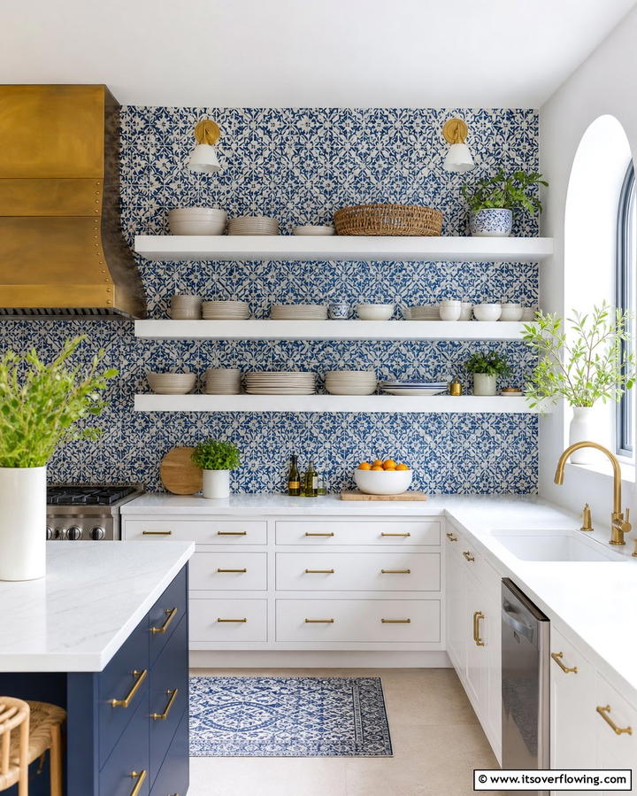 Open Shelving with Tile Backdrops - 25 Open Shelving Kitchen Ideas for a Modern Look