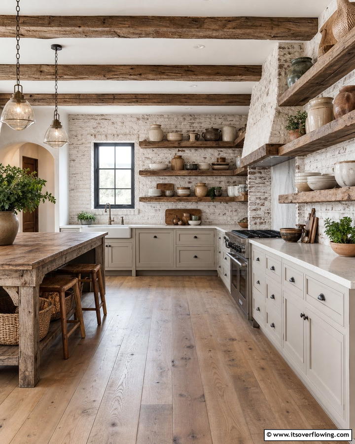 Open Shelving with Weathered Wood - 20 Primitive Kitchen Ideas for a Rustic Charm