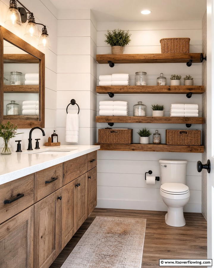 Open Shelving - 20 Barndominium Bathroom Ideas for Rustic Charm