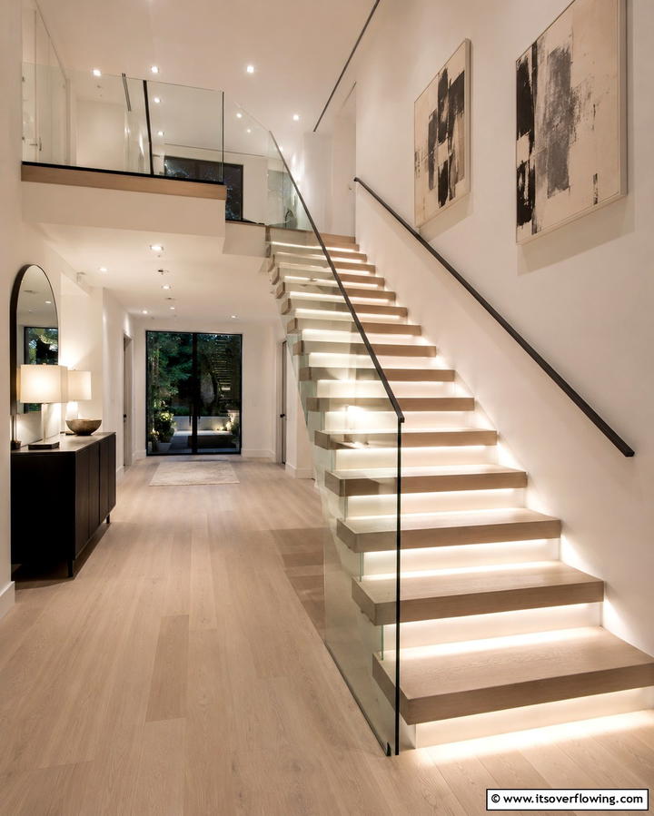 Open Tread Staircases with Lighting - 30 Open Staircase Ideas to Elevate Your Home Organization