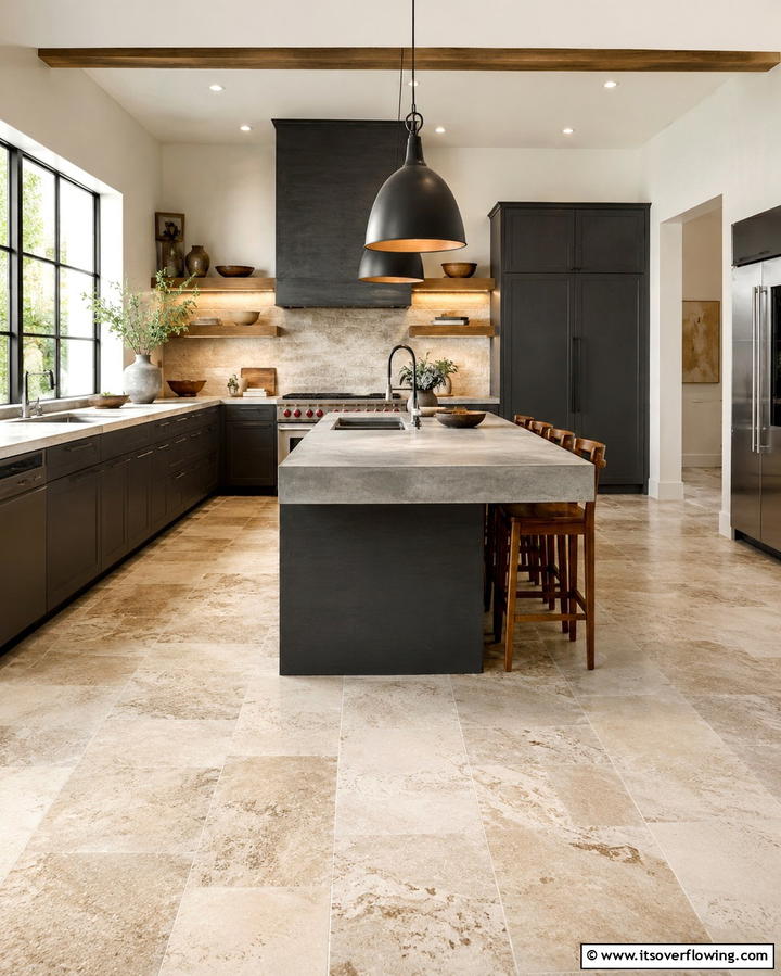 Open and Airy Look - 25 Travertine Floor Kitchen Ideas for Elegance