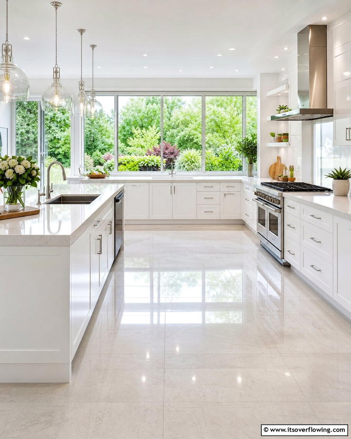 Open and Airy U Shaped Kitchen with Panoramic Windows - 30 U-Shaped Kitchen Ideas for Optimal Layout and Storage